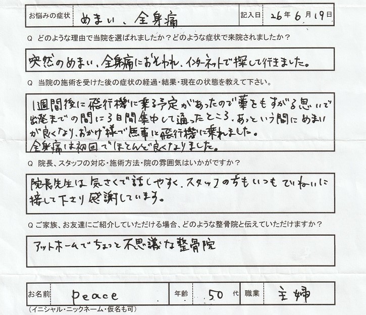 Peaceさんアンケート用紙