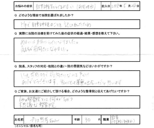 プラス思考ちゃんさんアンケート用紙