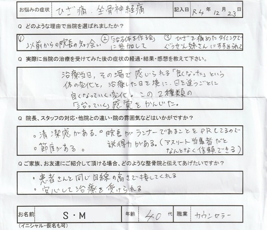 S・Mさんアンケート用紙